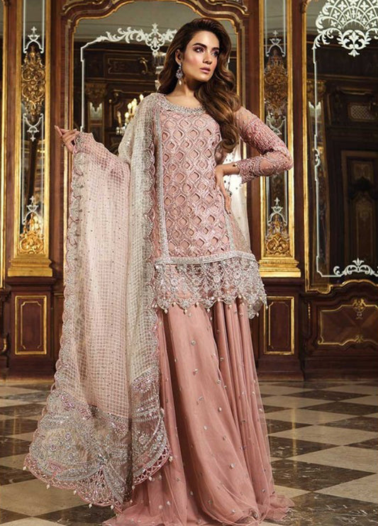 Glittery Pink Embroidered Unstitched 3 Piece Organza Lehenga MBC-BD-1506-Party Wear