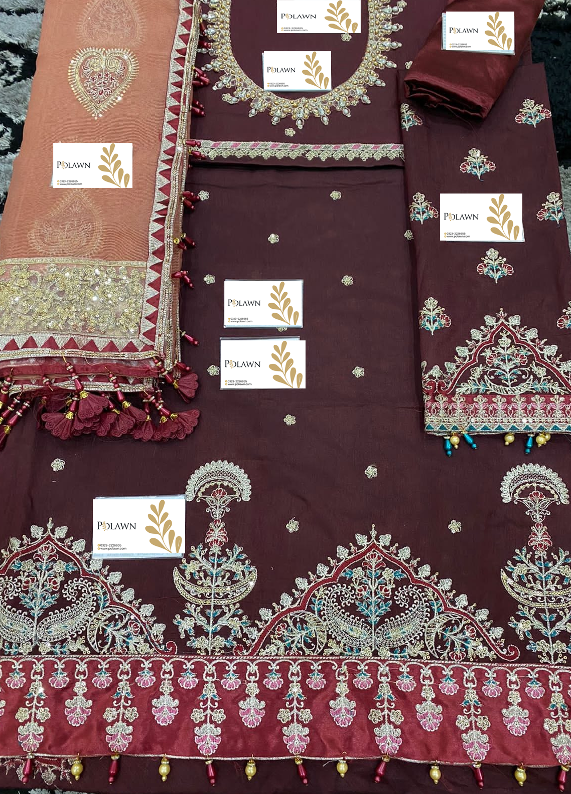 Maroon Embroidered Unstitched 3 Piece Chiffon Suit MBC-BD-2204-Party Wear