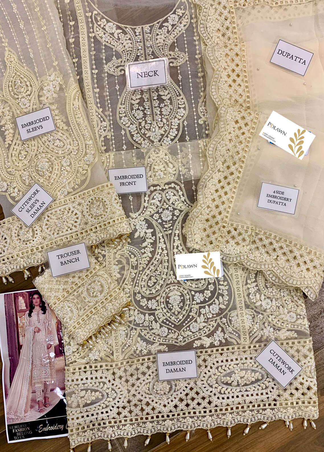 Pearl White Embroidered Unstitched 3 Piece Organza Suit MBC-BD-2304-Party Wear