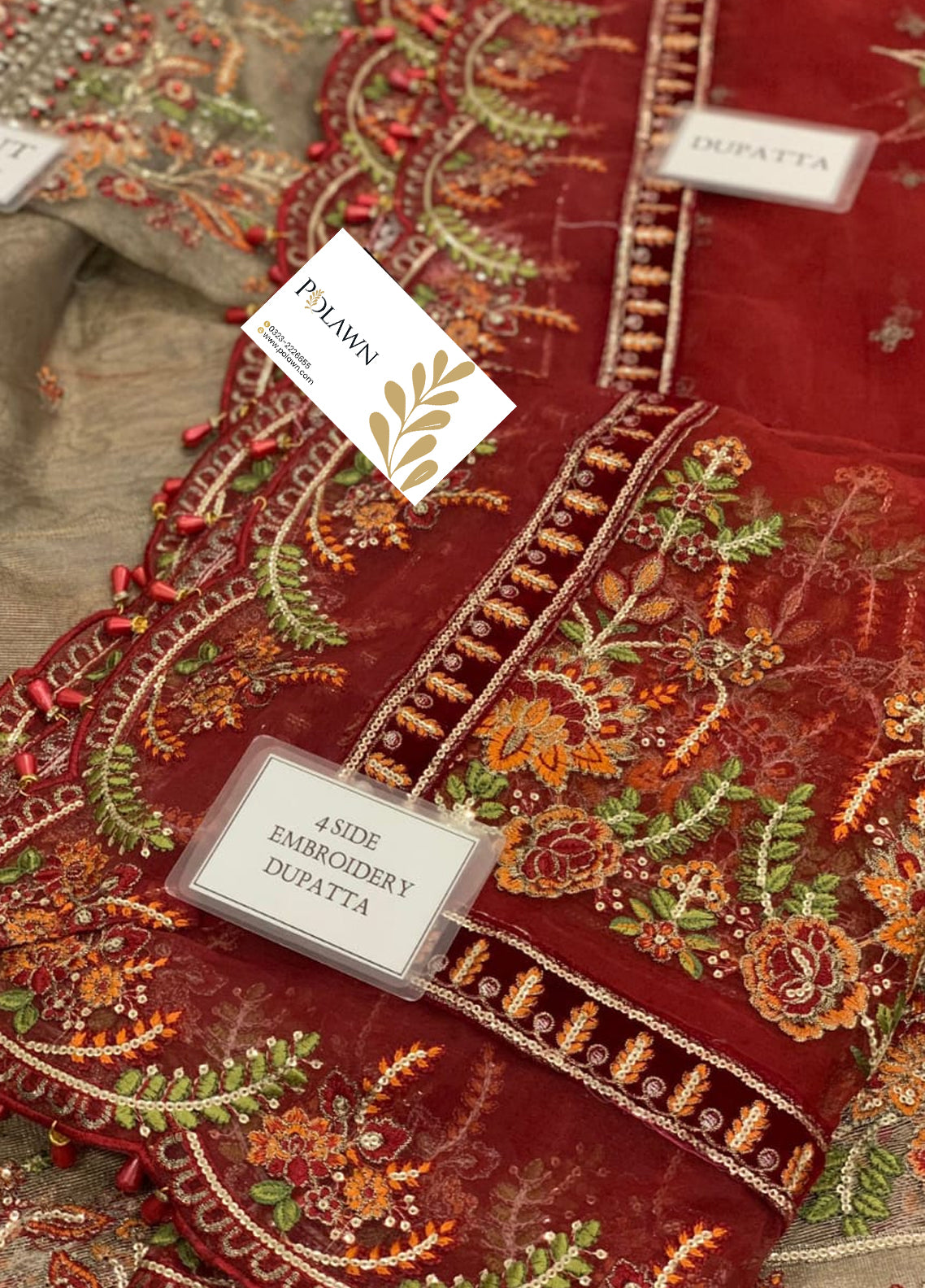 Burnt Gold and Maroon Embroidered Unstitched 3 Piece Organza Suit MBC-BD-2401-22 Party Wear