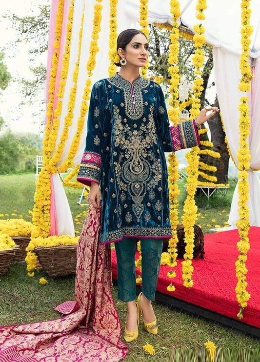 Suit Ferozi Embroidered Unstitched 3 Piece Velvet Suit MBV-SF-W19-14-Party Wear