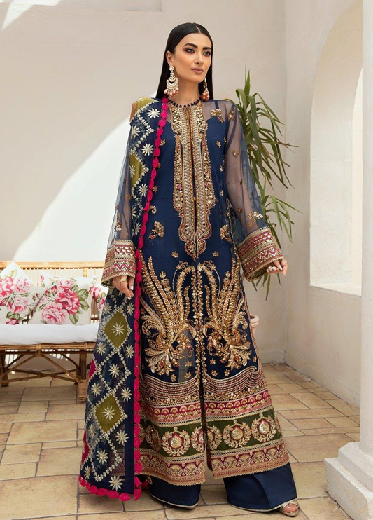 Blue Embroidered Unstitched 3 Piece Net Suit MHC-MARWA-Party Wear