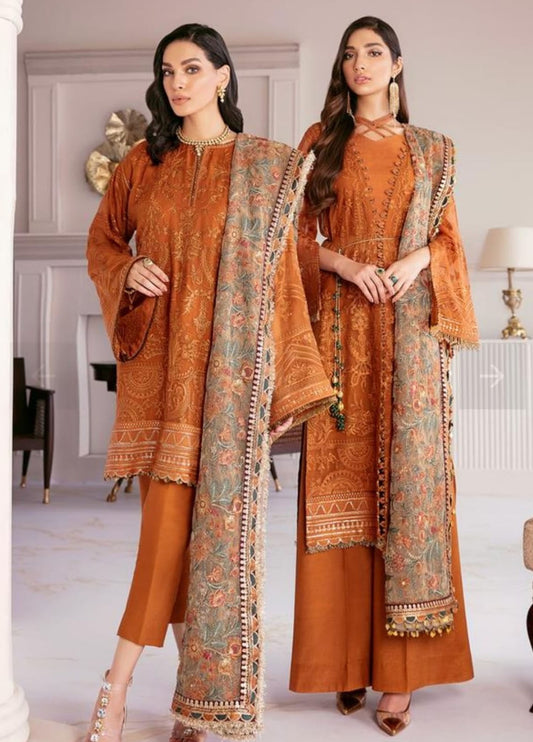 Brown Embroidered Unstitched 3 Piece Organza Suit BC-D08-SUGER CRYSTAL-Party Wear