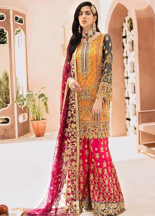 Carnation Rose Embroidered Unstitched 3 Piece Chiffon Suit EAC-D-304-Party Wear