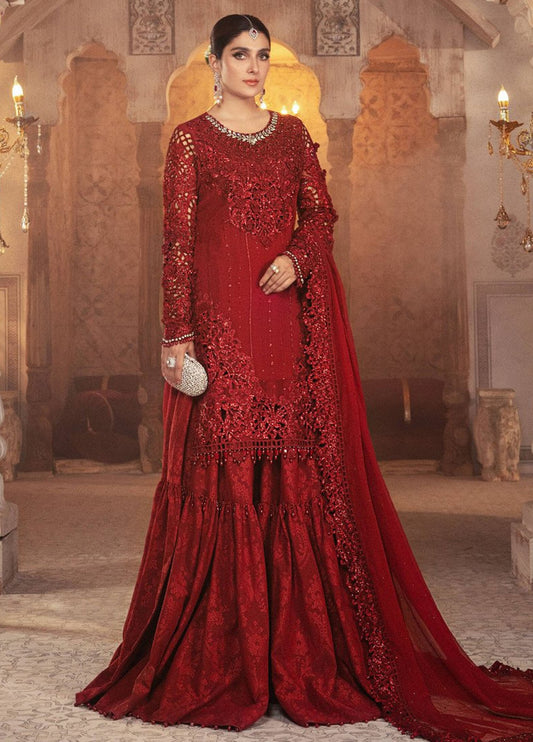 Red Embroidered Unstitched 3 Piece Chiffon MBC-BD-2305-21-Party Wear