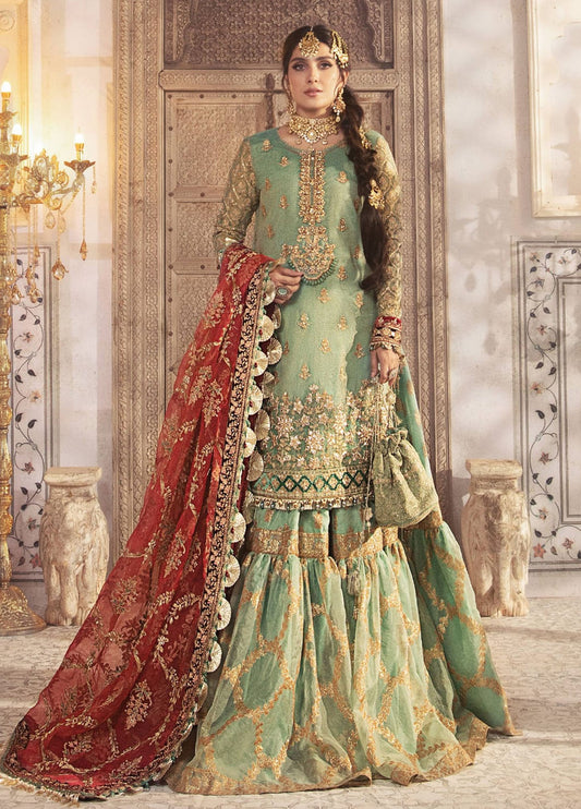 Sea green Embroidered Unstitched 3 Piece Organza Lehenga MBC-BD-2303-Party Wear