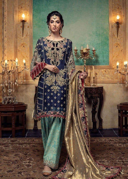 Blue Embroidered Unstitched 3 Piece Chiffon Suit MBC-FX-828-Party Wear