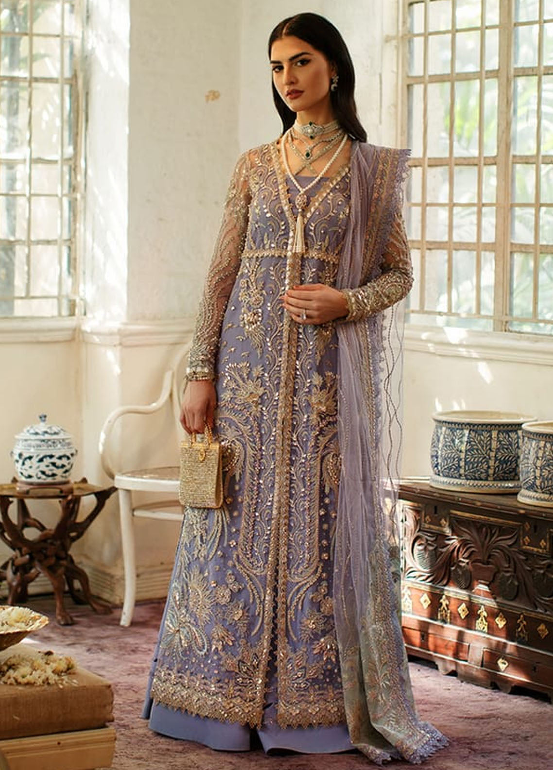 Purple Embroidered Unstitched 3 Piece Net Suit SC-ZAINA-Party Wear
