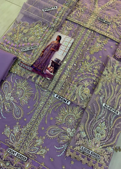 Purple Embroidered Unstitched 3 Piece Net Suit SC-ZAINA-Party Wear
