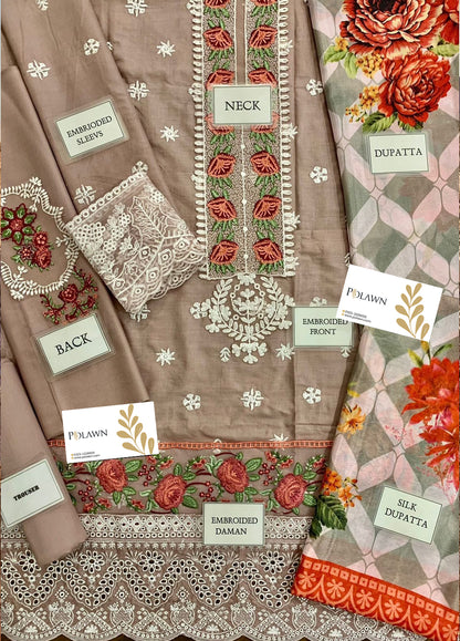 Embroidered  Lawn 3 Piece Unstitched Suit ZCL-DURNAZ-04B-23-Summer Collection