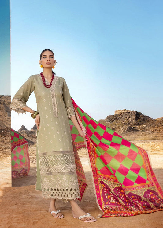 Embroidered  Lawn 3 Piece Unstitched Suit ZCL-LAALEN-10B-23 -Summer Collection